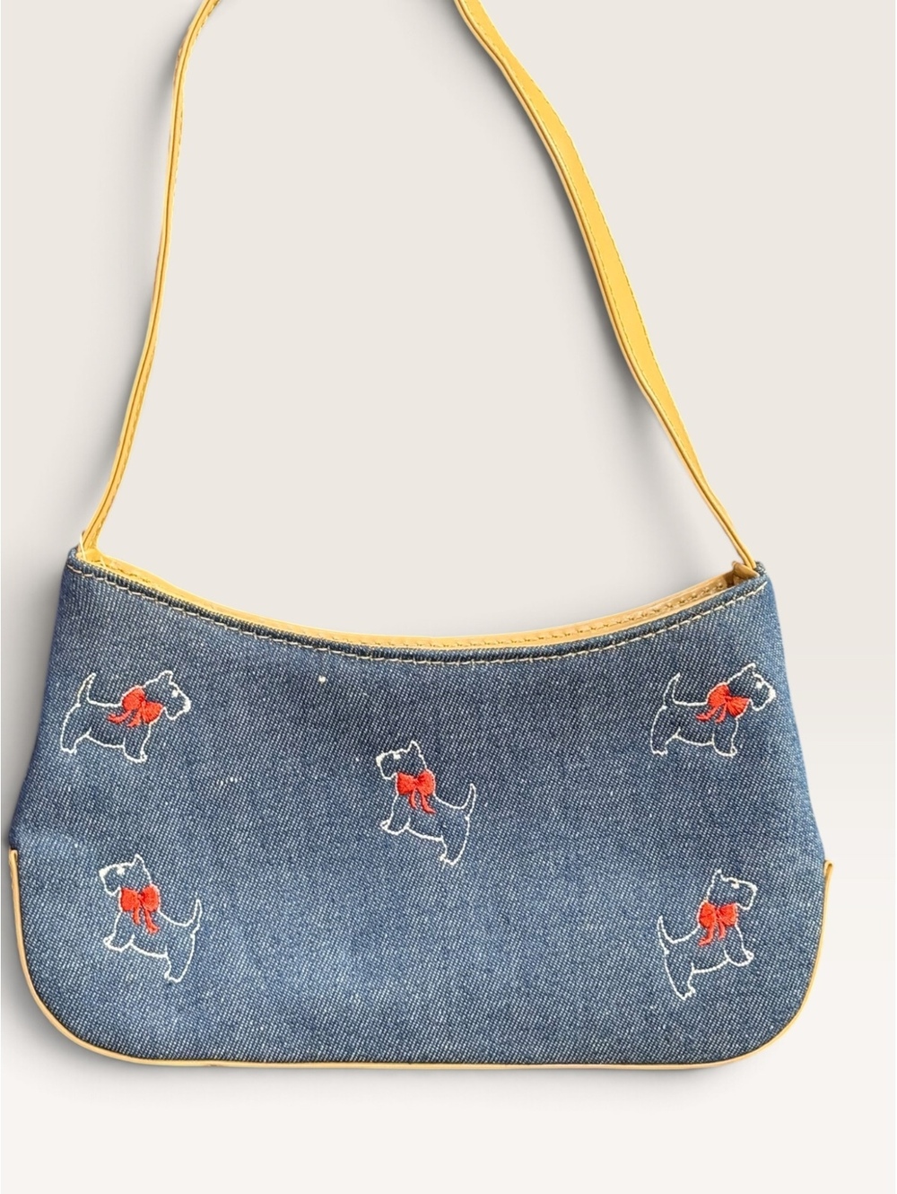 Y2K Inspired Denim Scottie Dog Shoulder Bag Embroidered Red Bow Purse